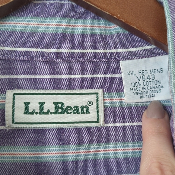 L.L. Bean 90's Vintage Classic Striped Long Sleeve Button Down Shirt Purple XXL - Picture 4 of 12